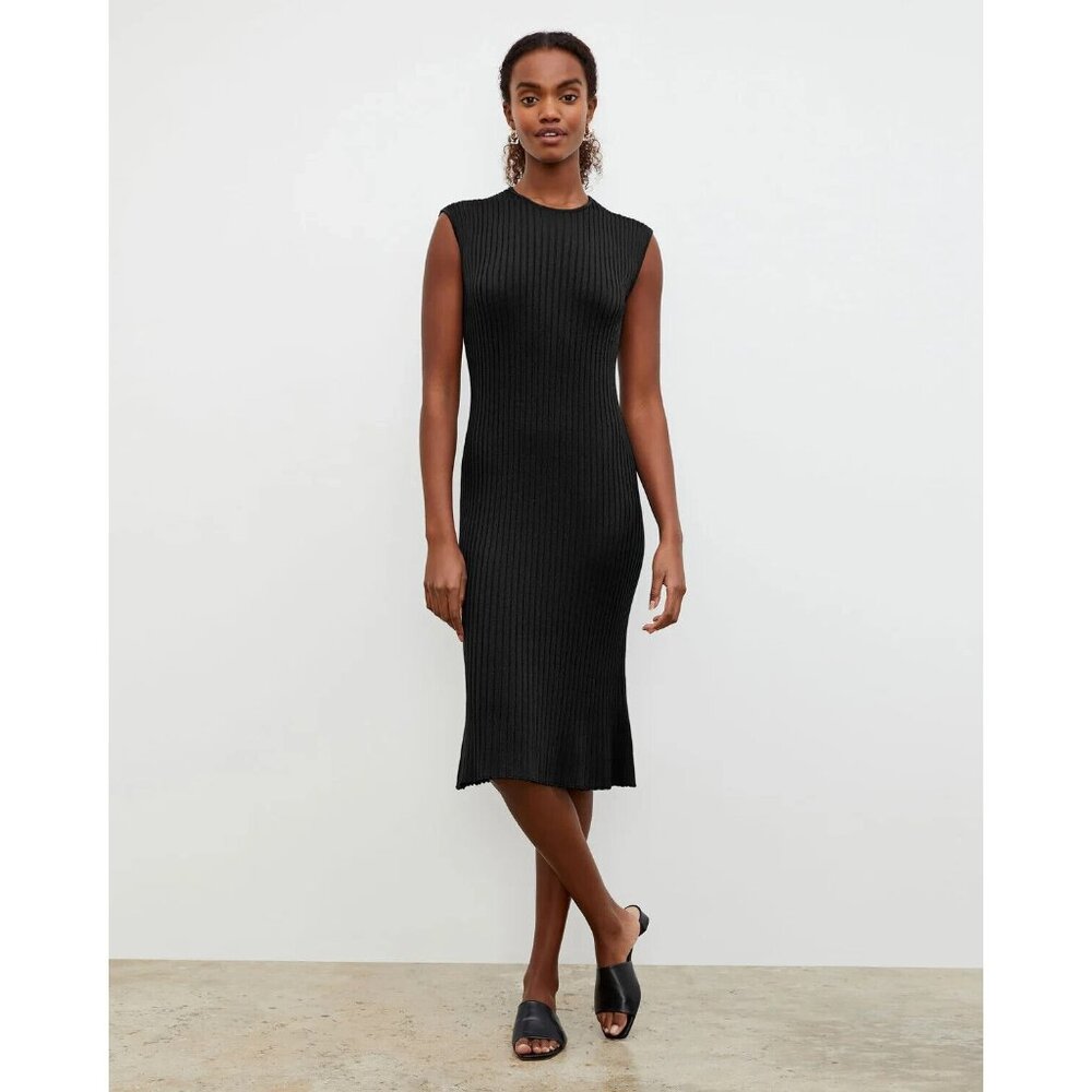 MM. LaFleur Black Sleeveless Ribbed Midi Dress